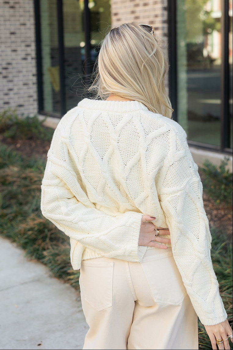 Selena Cream Knit Button-Up Cardigan- back view