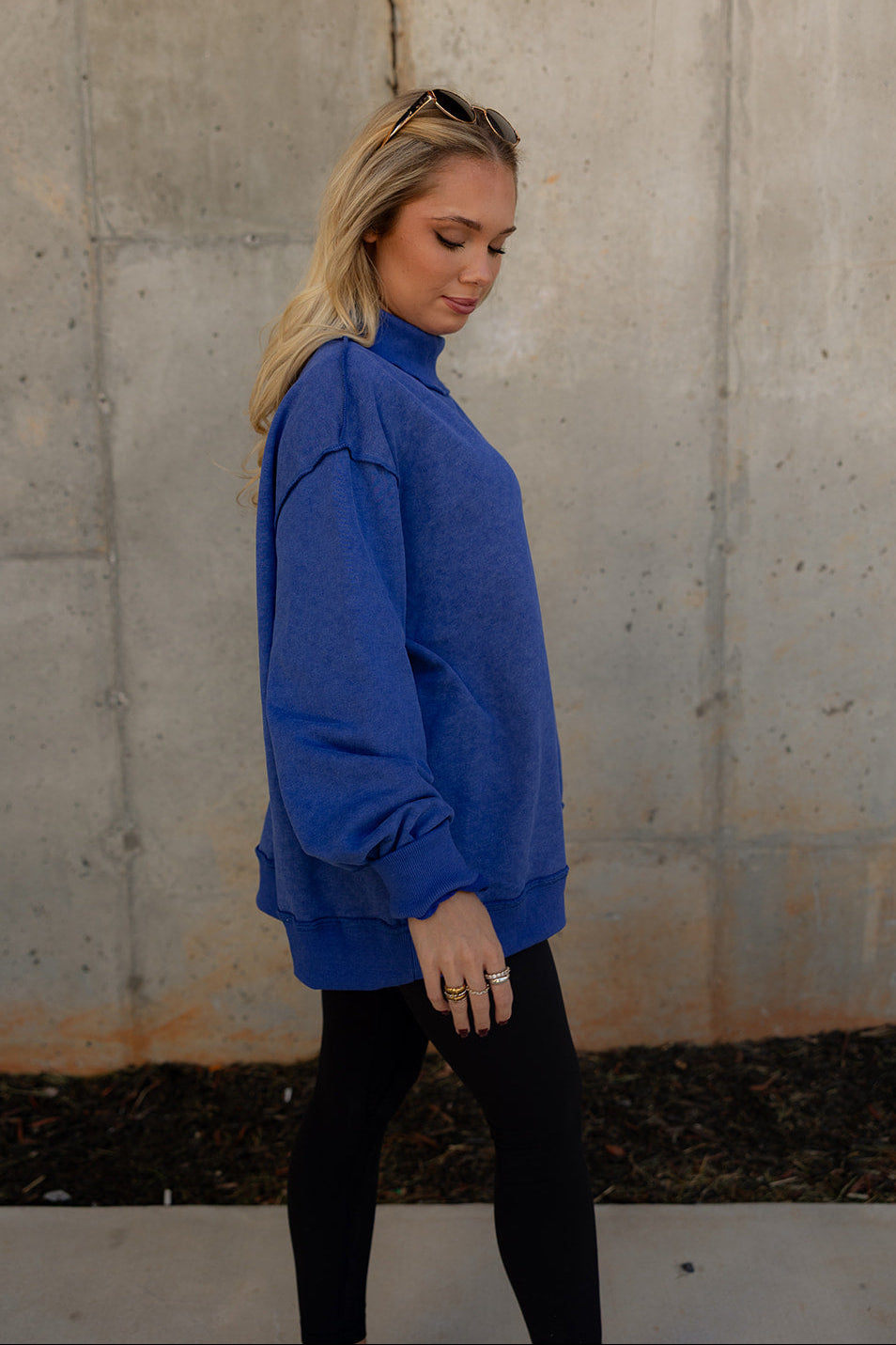 Hadley Royal Blue Mineral Wash Sweatshirt- full side view