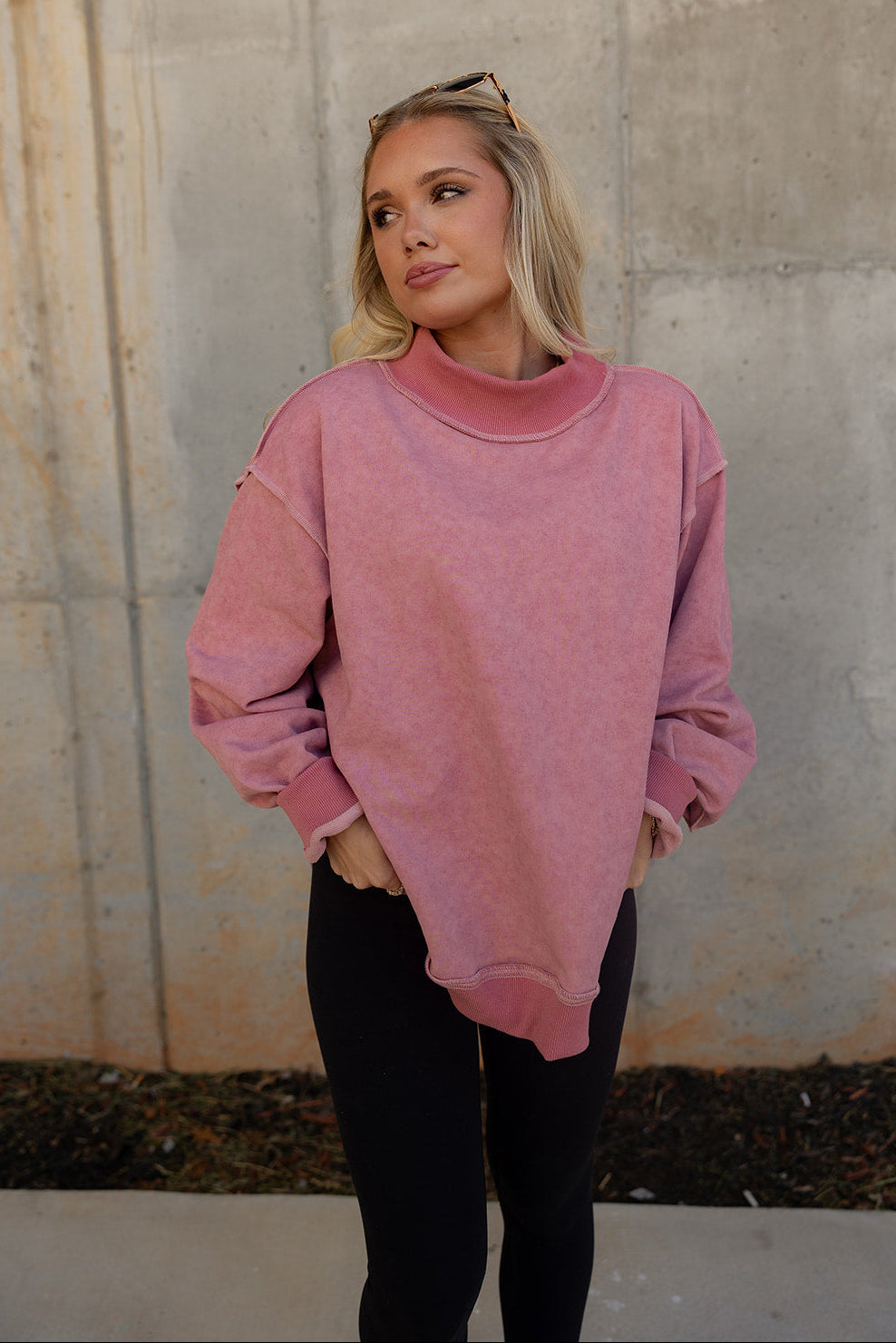 Hadley Mauve Pink Mineral Wash Sweatshirt- close up front view