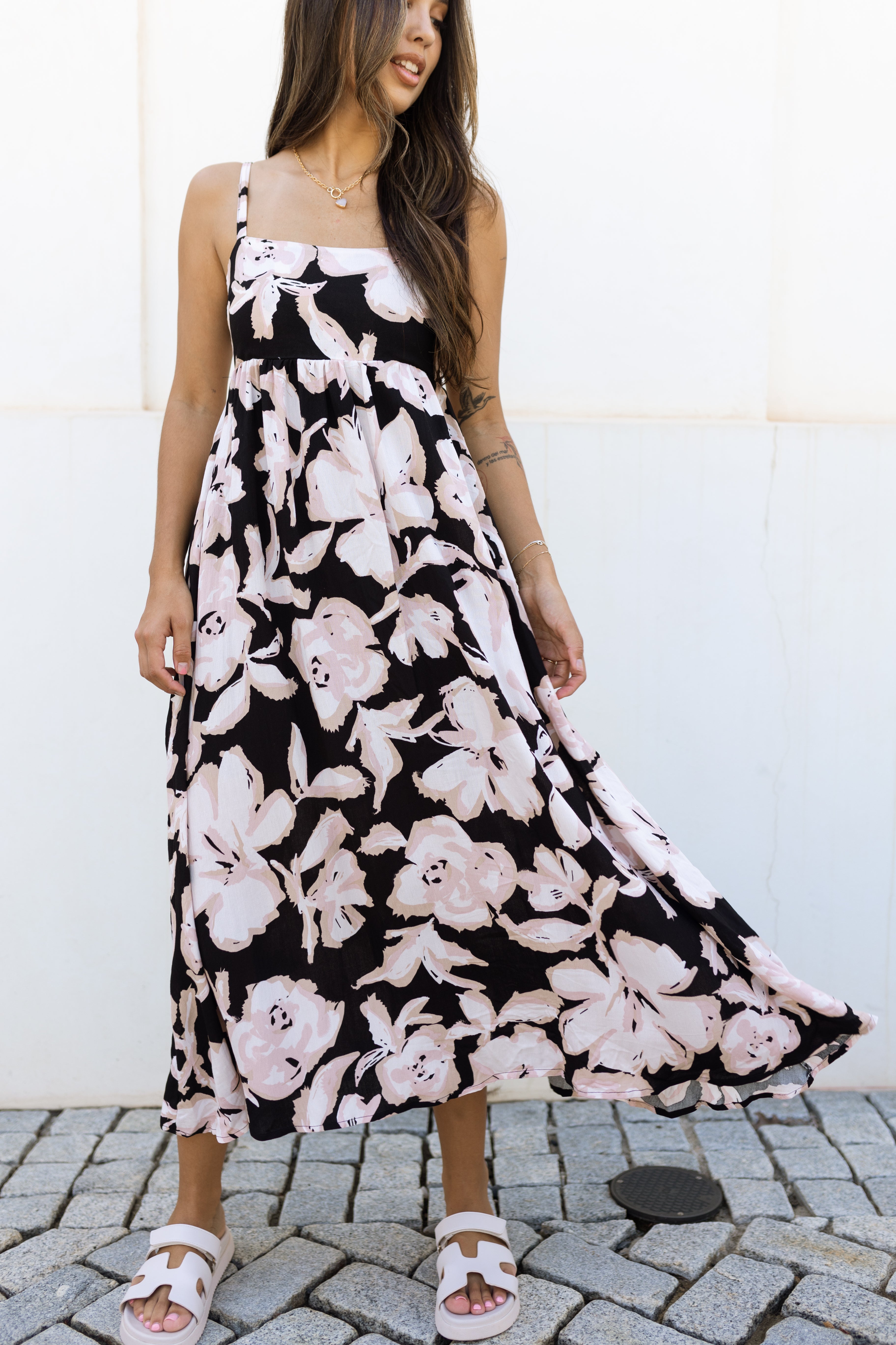 Laurie Black Floral Midi Dress