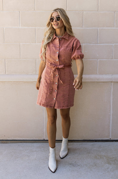 white christmas dresses Sierra Pink Denim Short Sleeve Dress