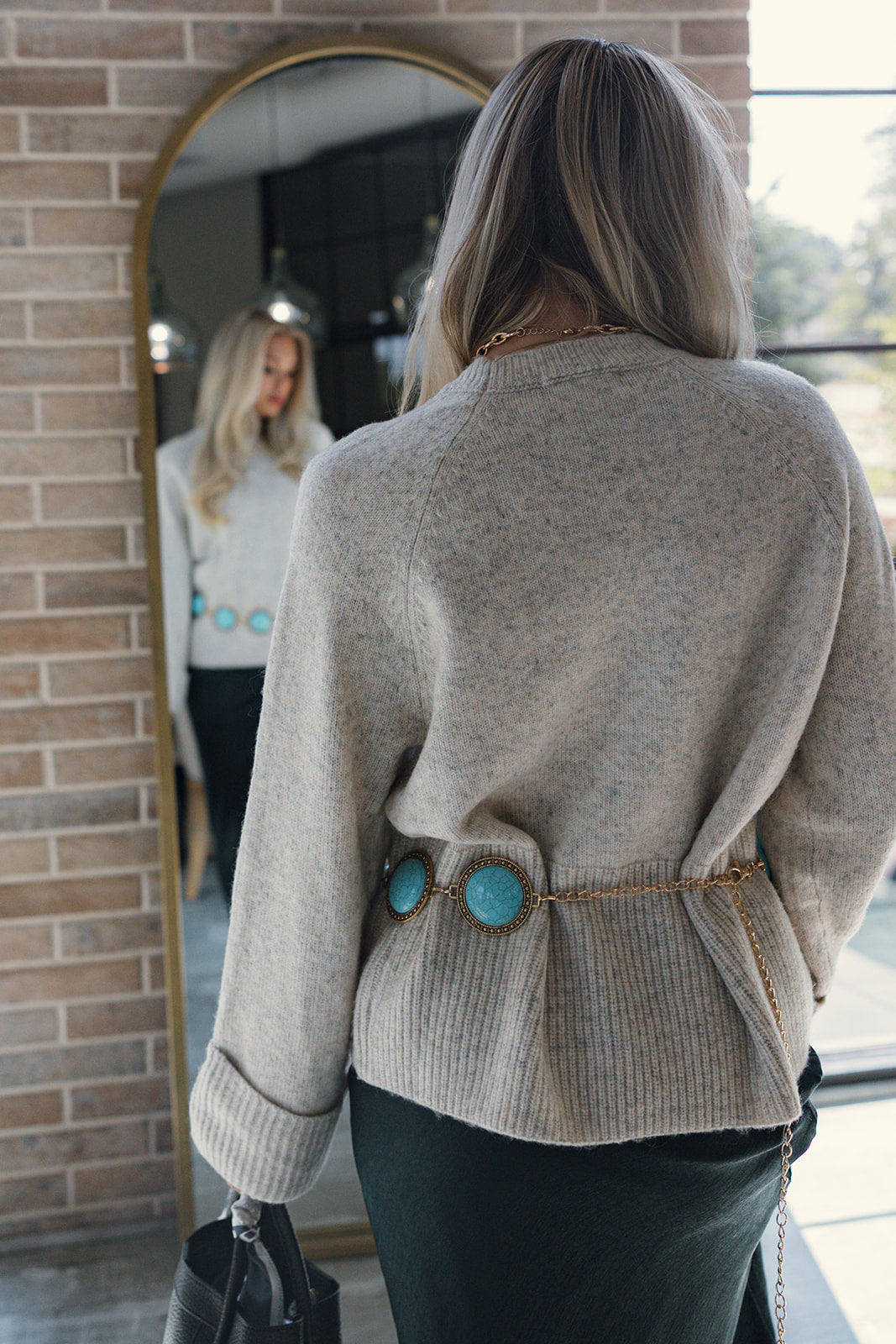 Lori Turquoise & Gold Chain Belt - back view