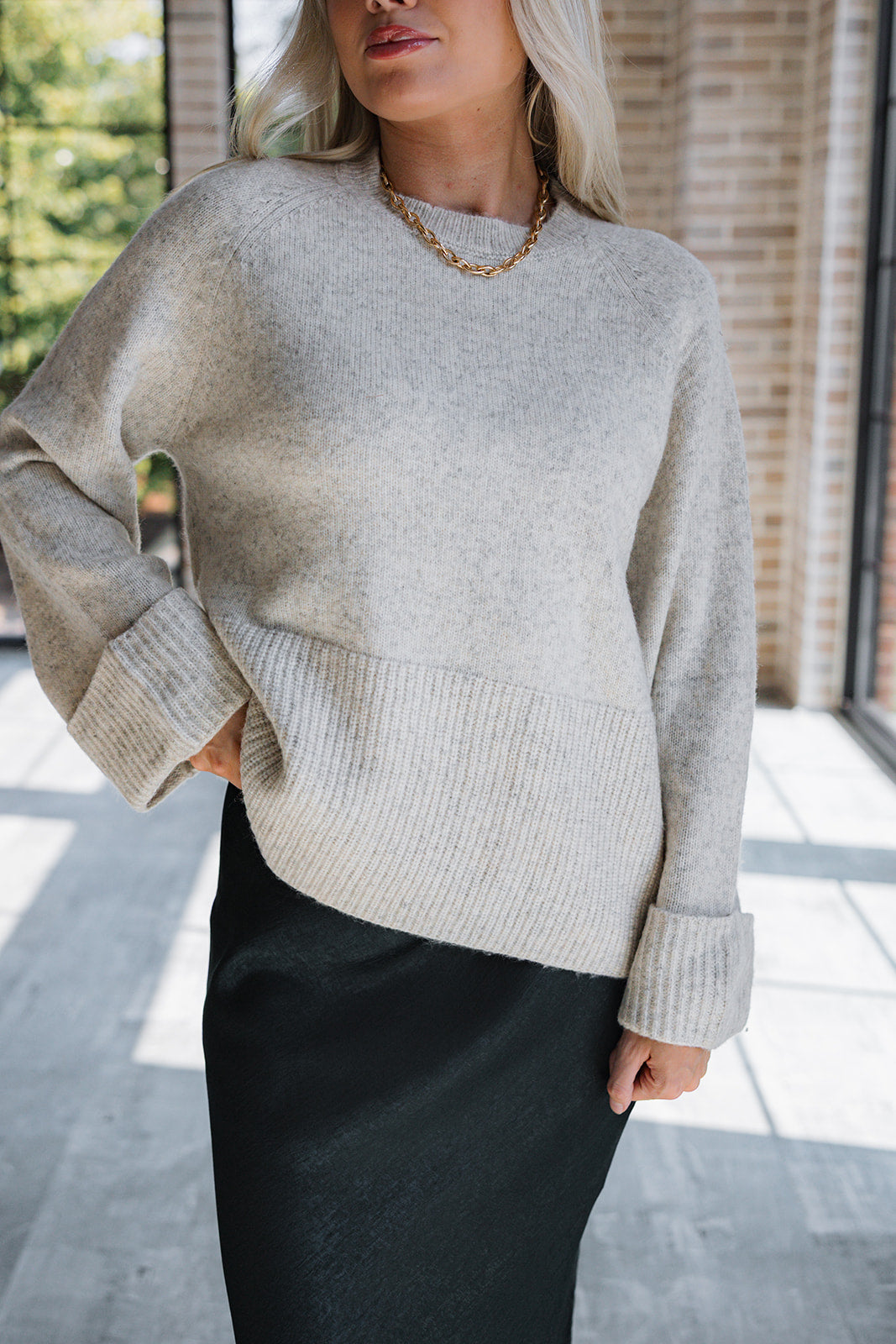 Dahlia Oatmeal Knit Sweater- front view