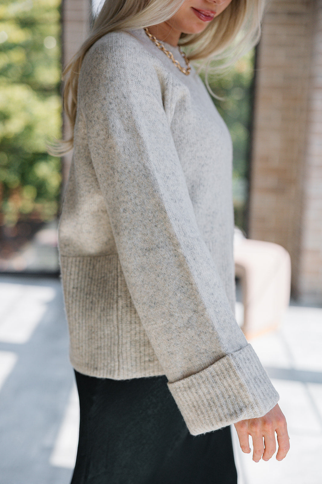 Dahlia Oatmeal Knit Sweater- side view