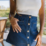 Celine Dark Denim & Gold Buttons Mini Skirt- frontal side view