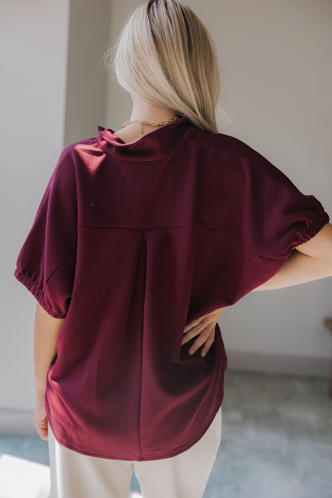 Kiara Deep Burgundy Short Sleeve Top - back view