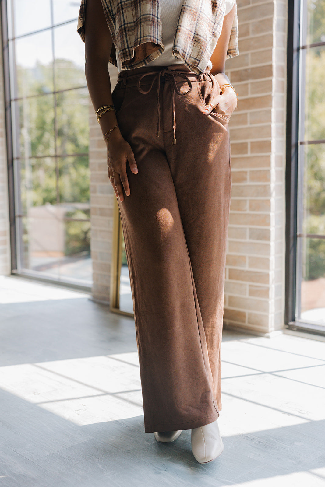 Marie Brown Suede Wide Leg Pants- full view