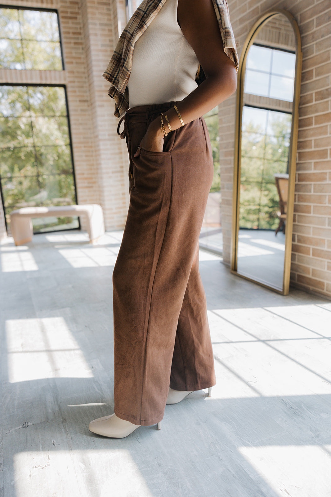 Marie Brown Suede Wide Leg Pants- side view