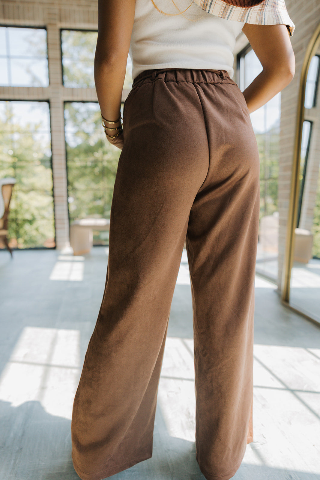 Marie Brown Suede Wide Leg Pants- full back view