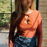 Demi Rust Keyhole Long Sleeve Top- front view