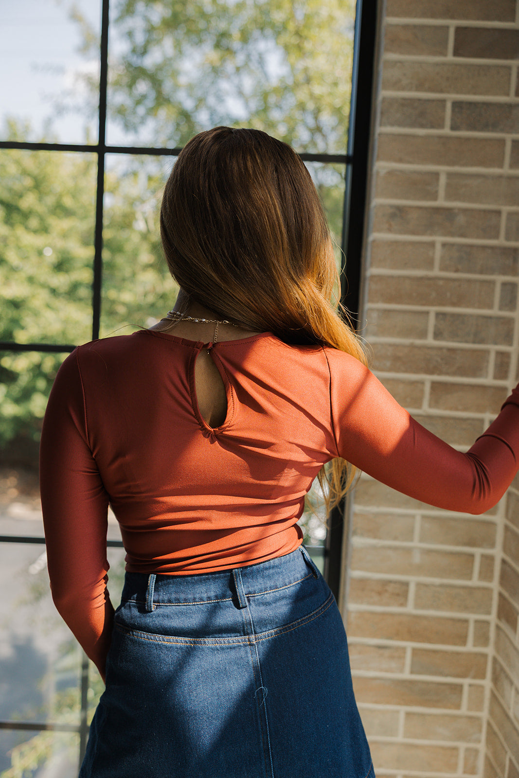 Demi Rust Keyhole Long Sleeve Top- back view