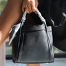 Ella Black Faux Leather Scarf Purse - close up front view