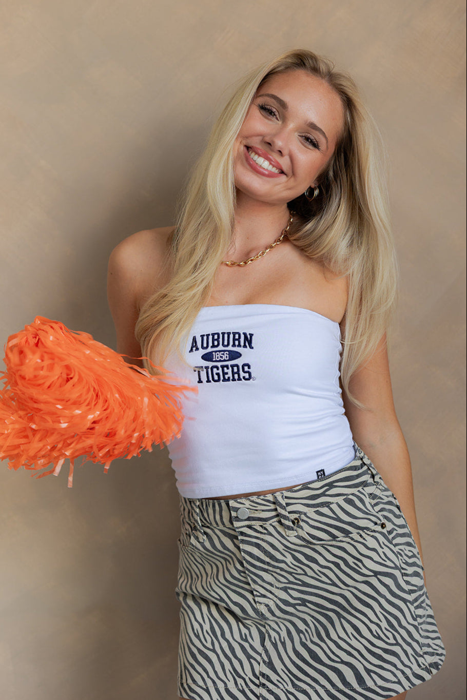 Auburn Tigers White & Navy Tube Top - front view