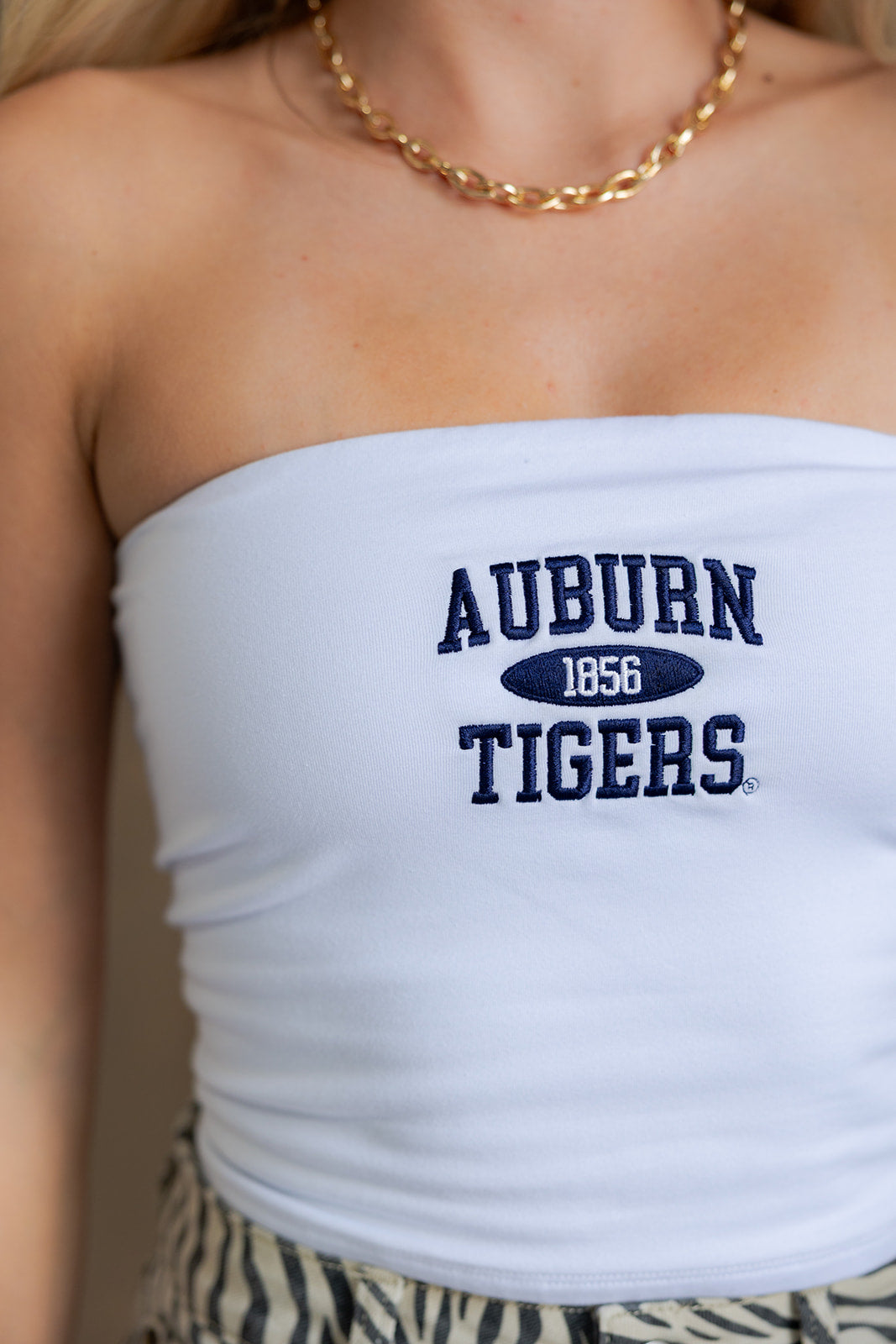 Auburn Tigers White & Navy Tube Top - close up