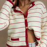 Dara Cream & Burgundy Striped Cardigan - front view