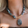 Kylah White Multi & Grey Stone Scarf Necklace - front view on model
