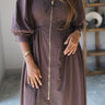 Siena Dark Brown & Gold Zip-Up Midi Dress- front close up view