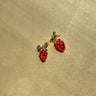 Lylah Strawberry & Gold Bow Dangle Earring- close up view