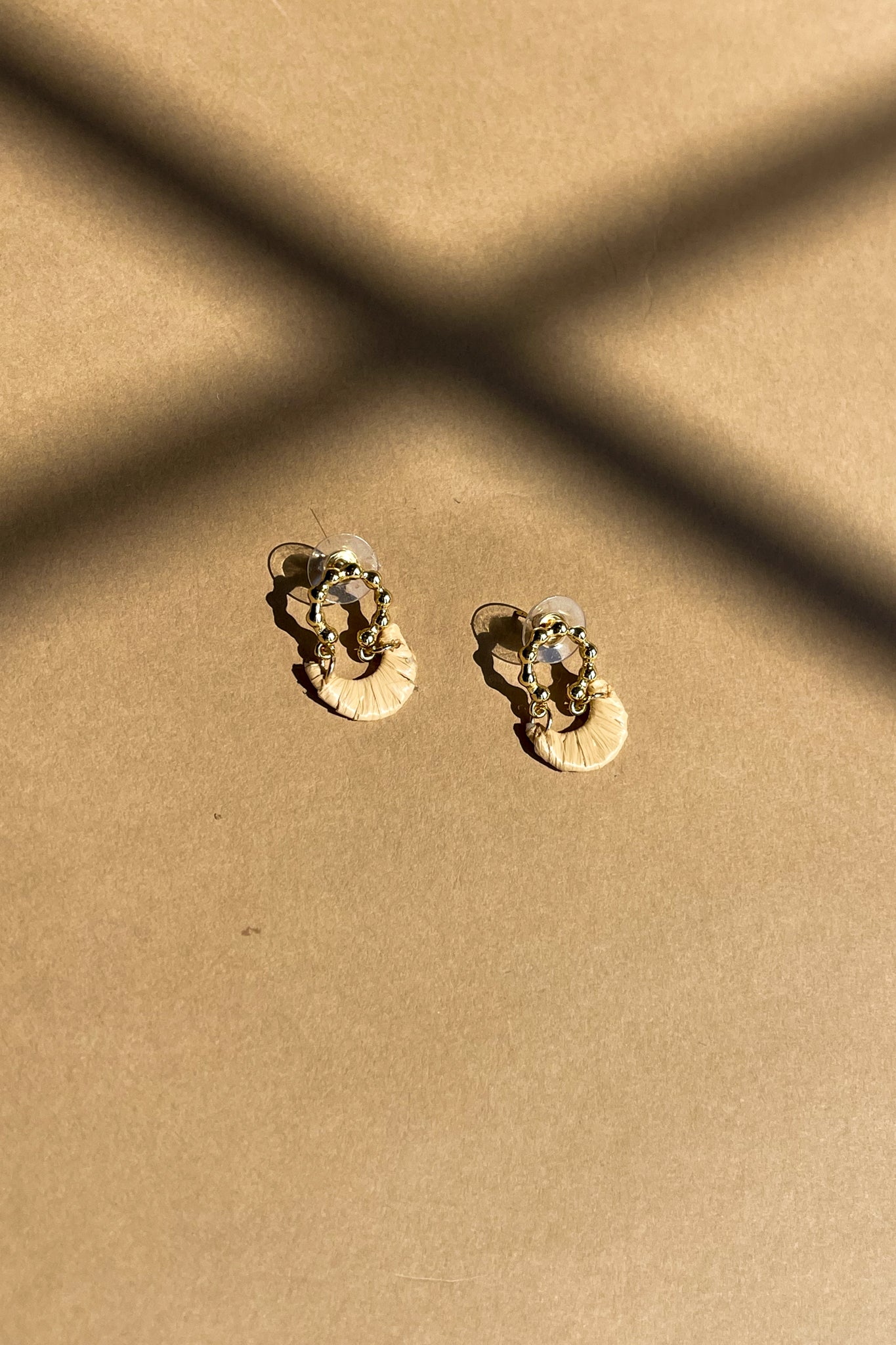 Jessa Gold Beaded & Straw Earrings - flat lay top view