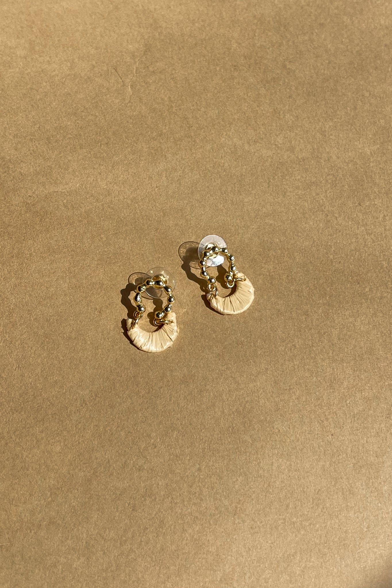 Jessa Gold Beaded & Straw Earrings - close flat lay top view