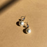 Celeste Gold Rhinestone & Pearl Scoop Earring- close up front view