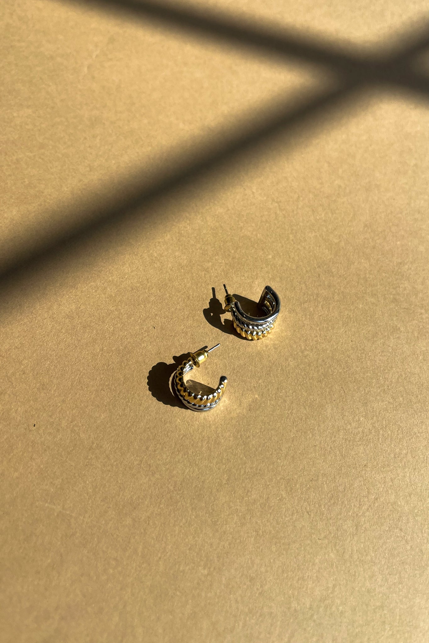 Eliana Gold & Silver Ribbed Scoop Studs- front view