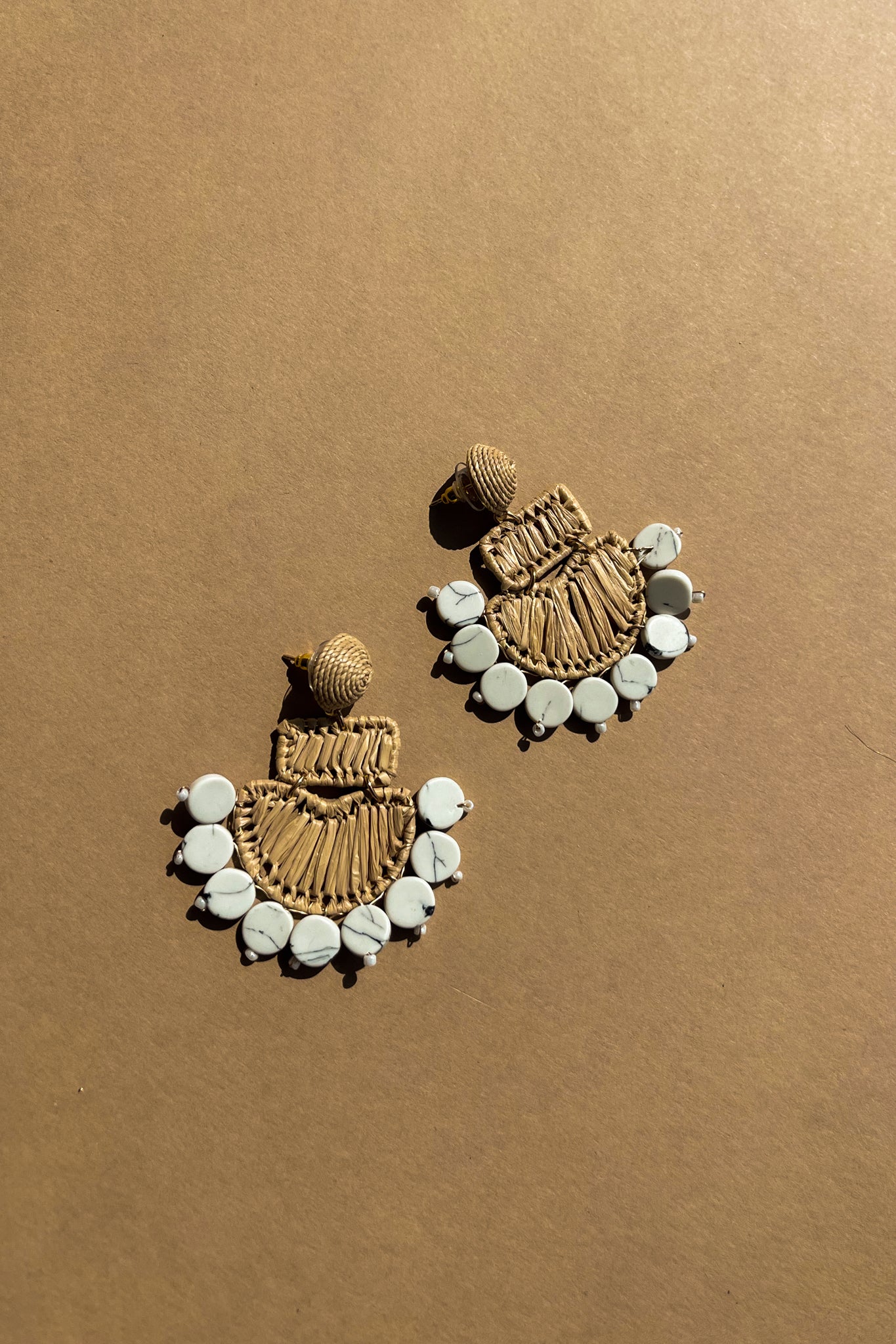 Alina Marble & Woven Straw Dangle Earring- top view