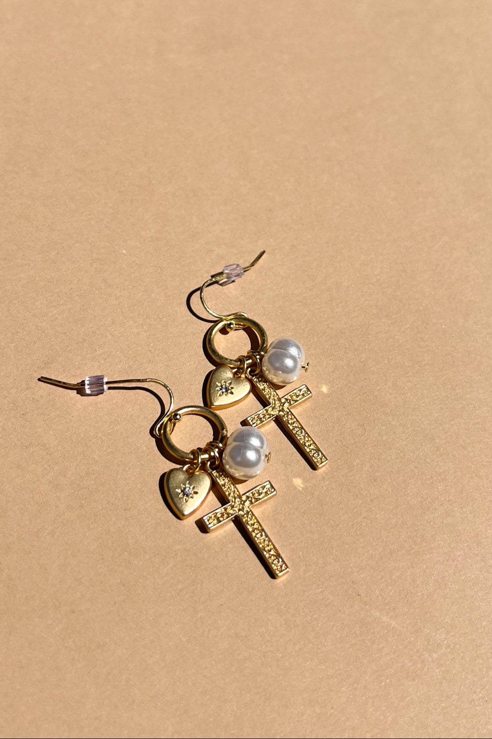 Ayla Gold & Pearl Charm Huggie Dangle Earring- front view