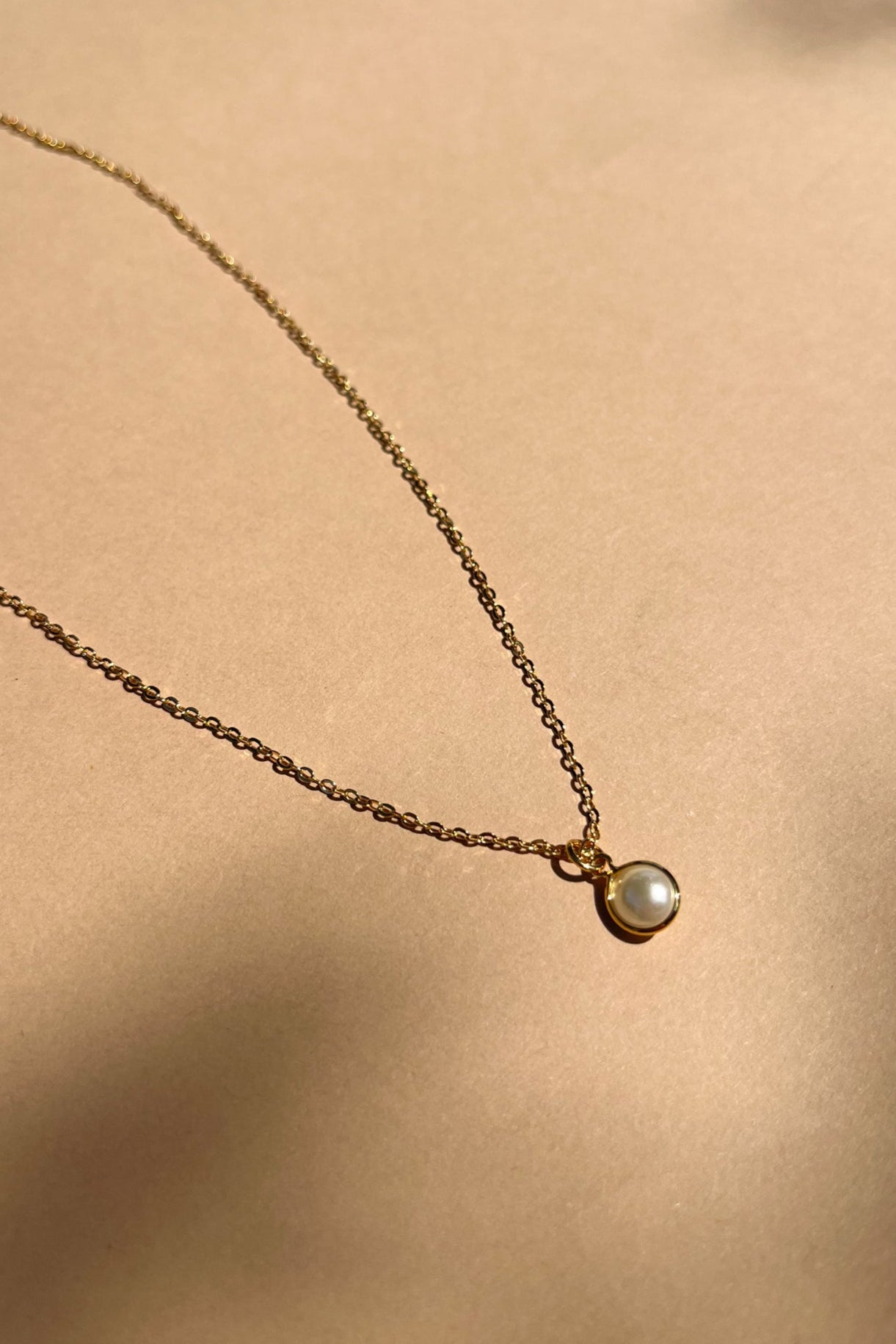Eliza Gold Filled Pearl Medallion Necklace- flat lay view