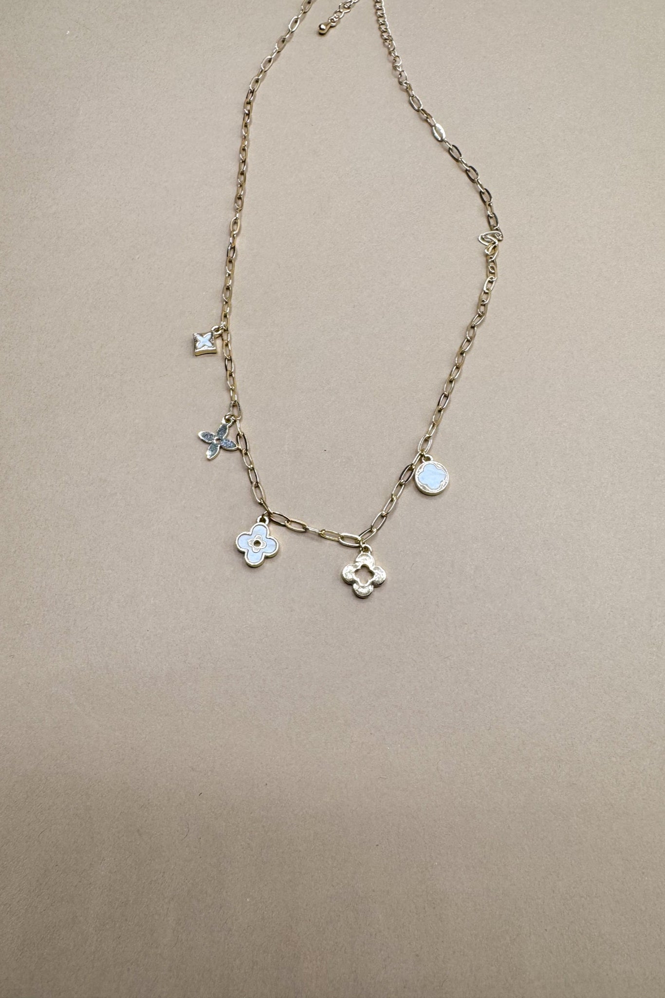Grace Ivory & Gold Charm Necklace- close up front view
