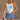 Khloe White & Blue Floral Ruched Tank- front view