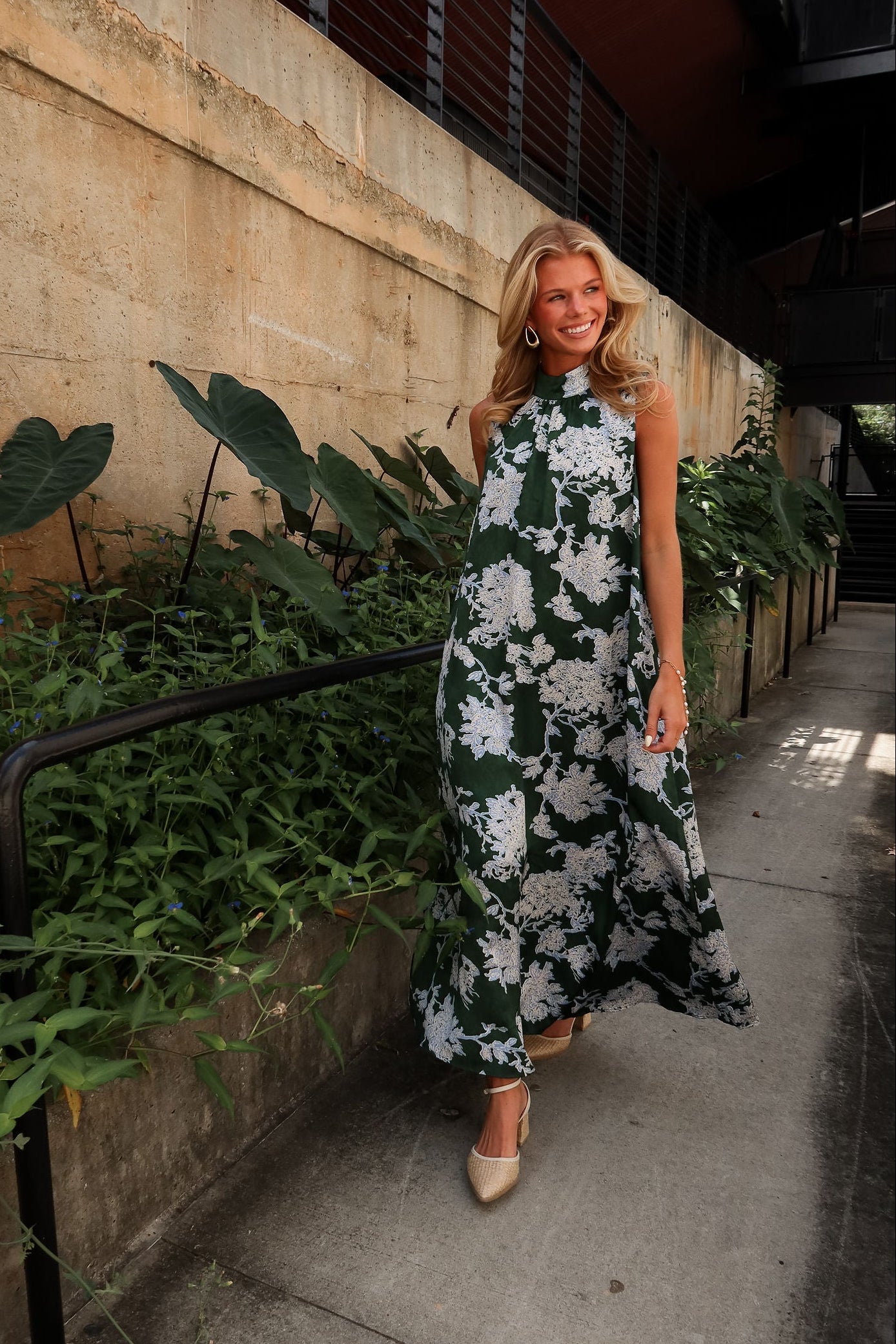 Eve Green Floral Satin Maxi Dress