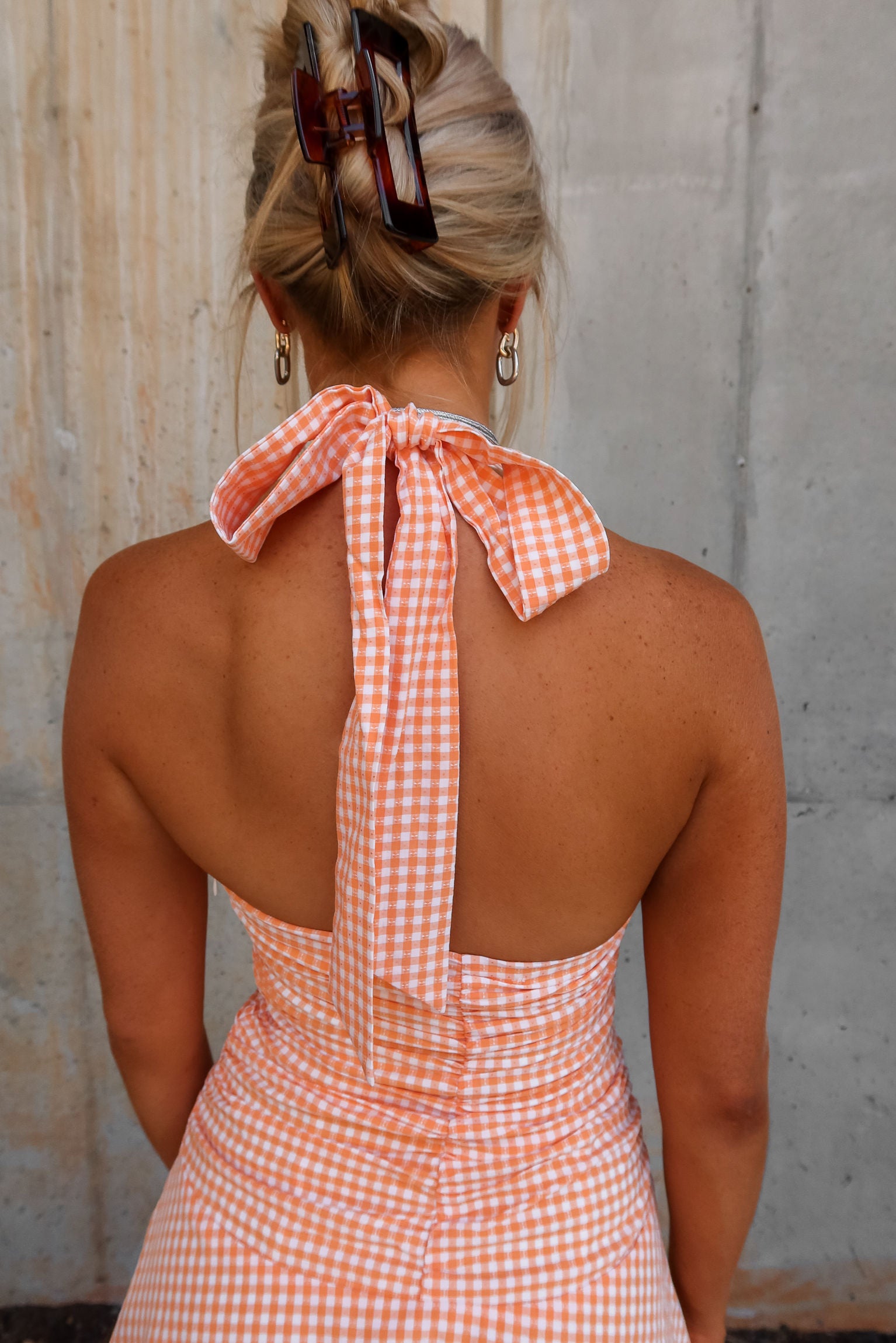 orange and black gingham dress 10421 Orange Plaid Swing Dress 4