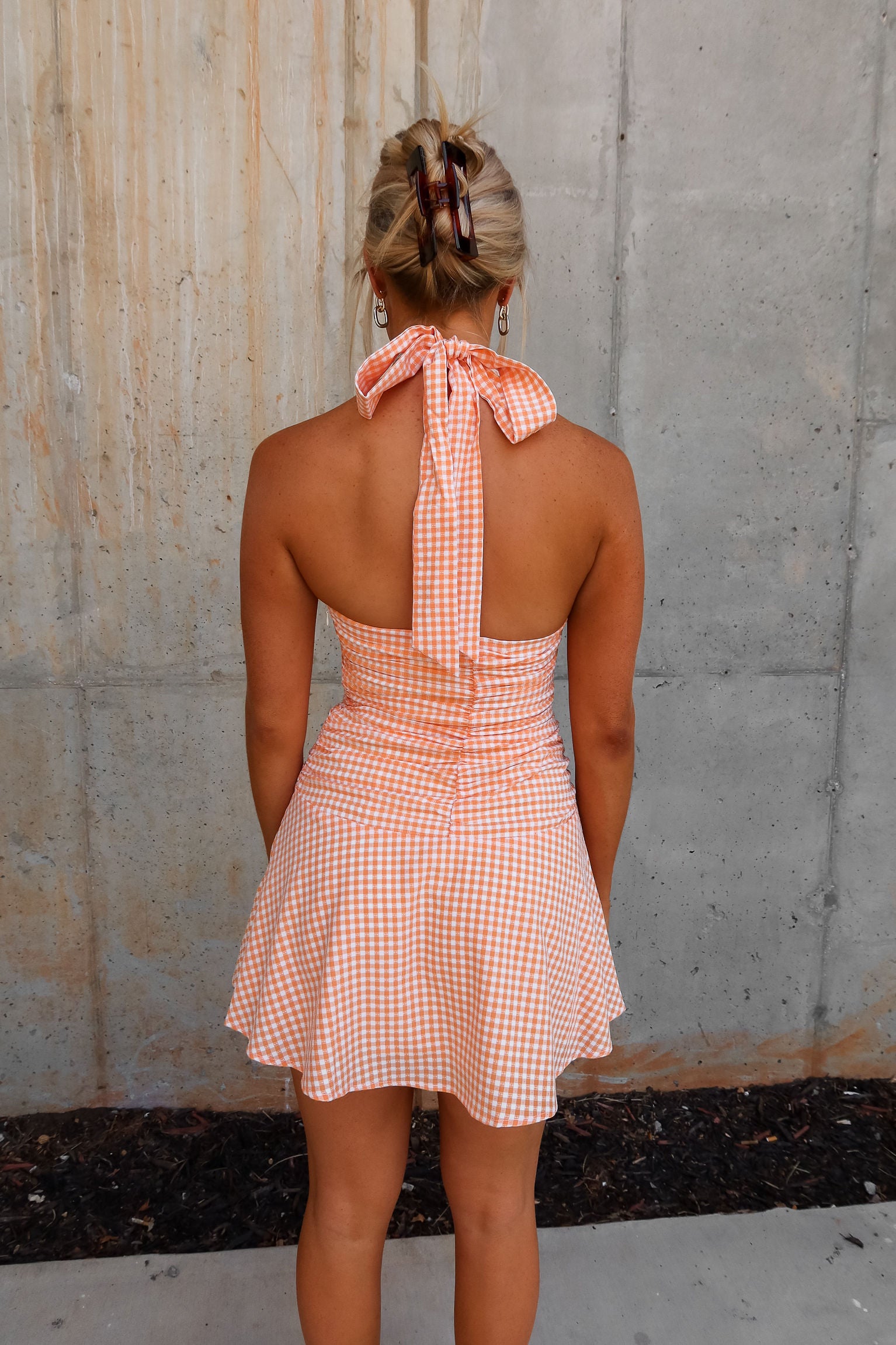 gingham backless dress Gingham Open Back Mini Dress for Summer Vacation
