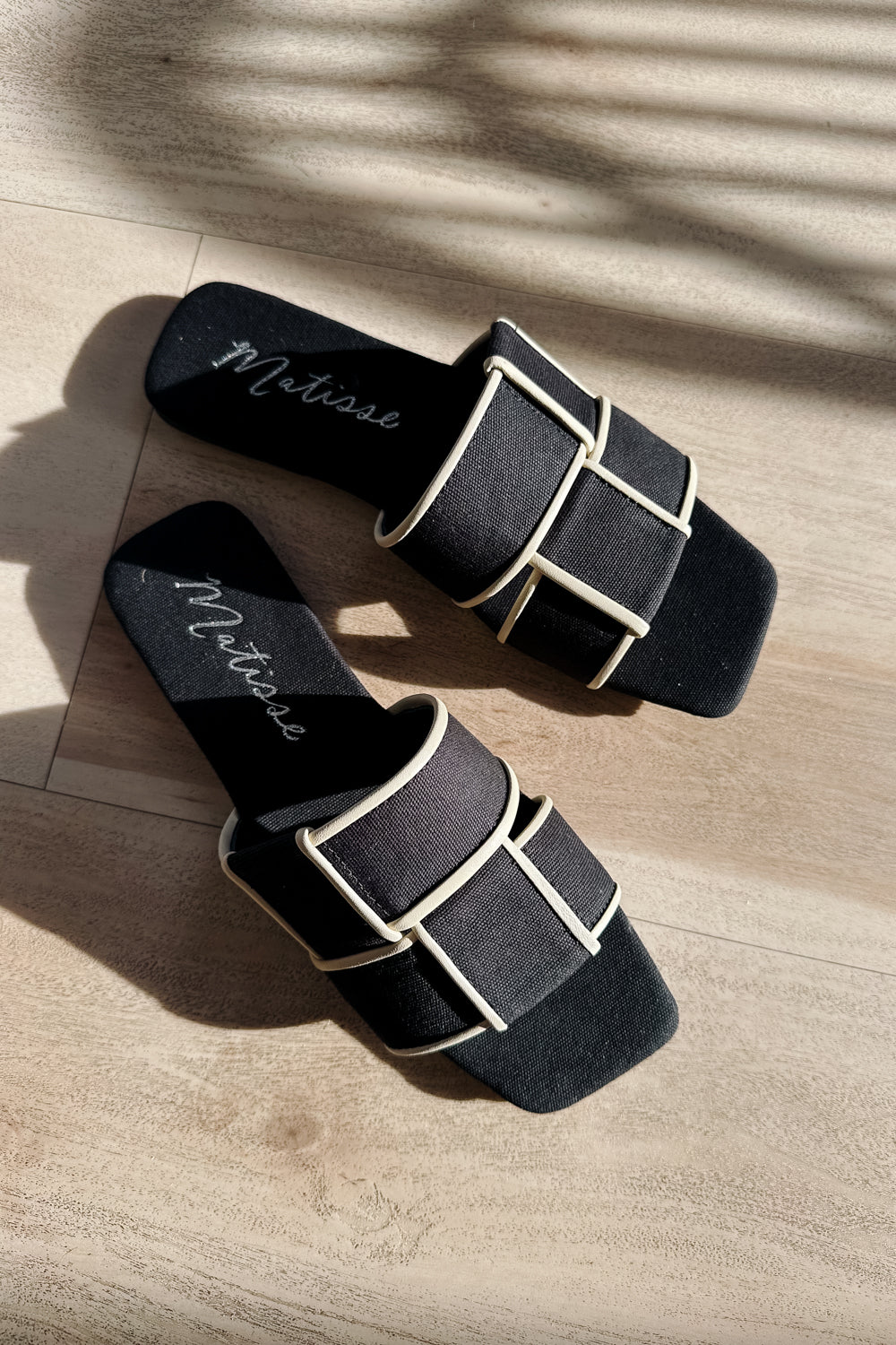 Matisse Biscayne Black Linen Slide Sandal- ariel view