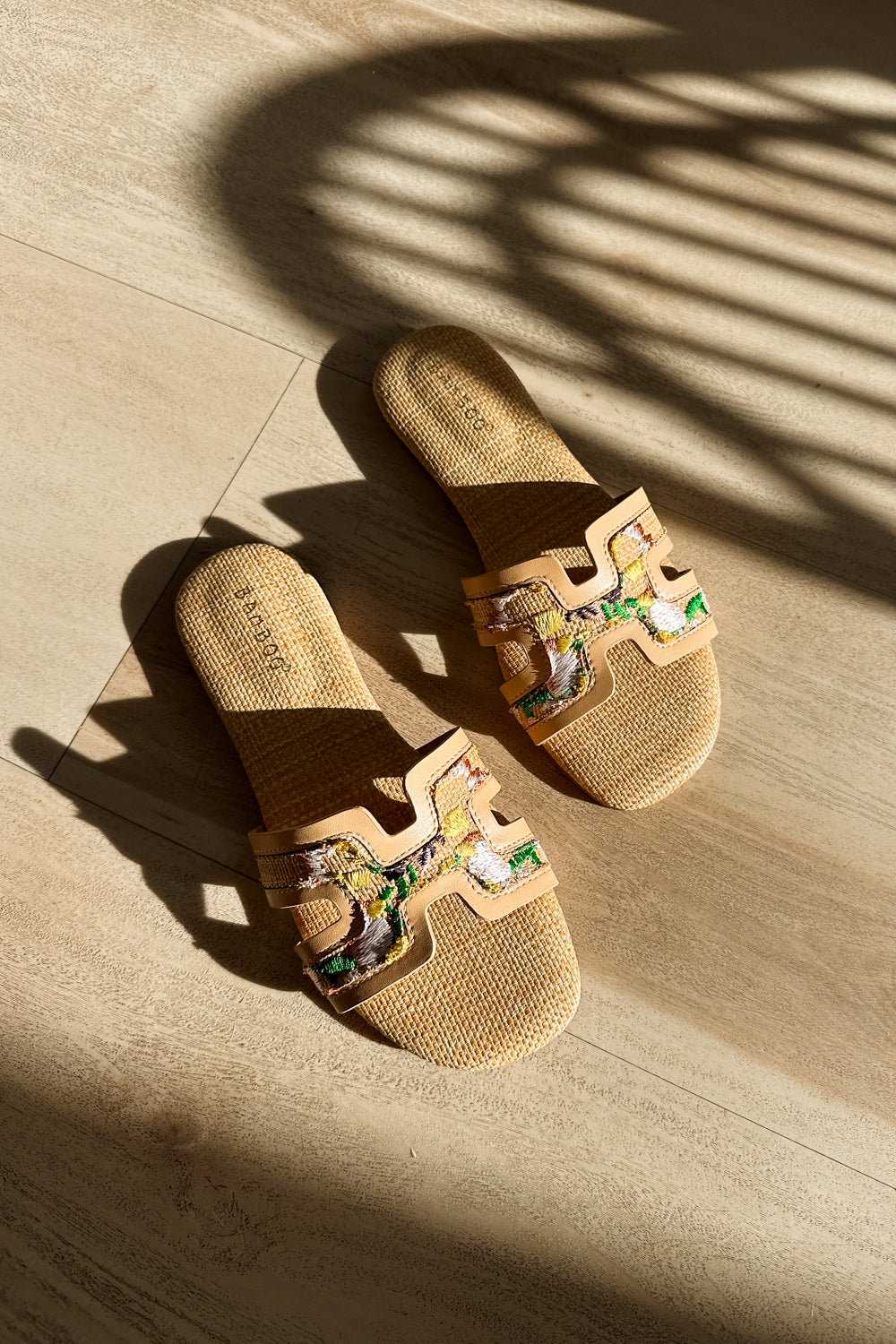 Smile Natural Raffia Slide-On Sandal- top view