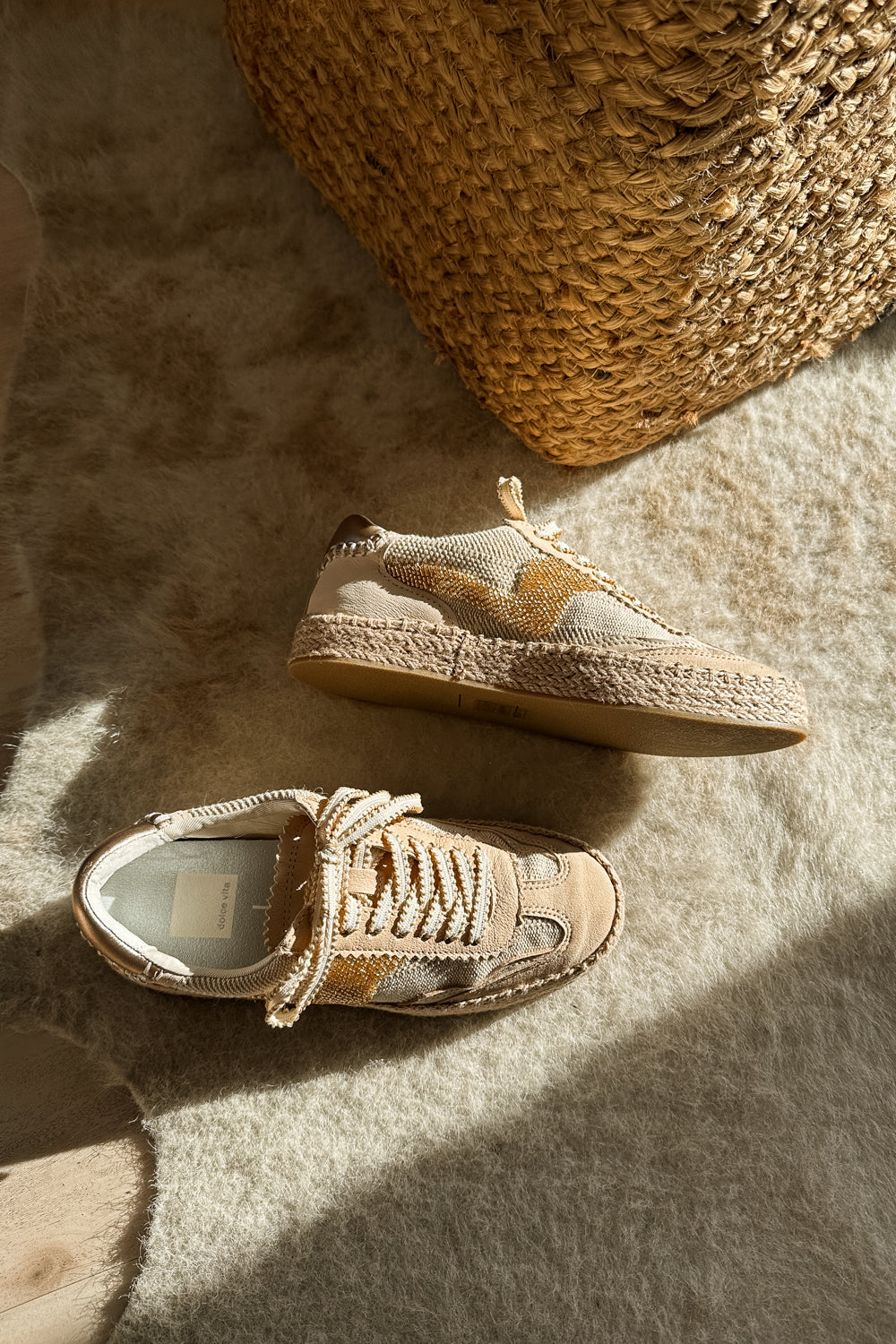 Dolce Vita Notice Gold Multi Burlap Bead Espadrille Sneaker- flat lay view