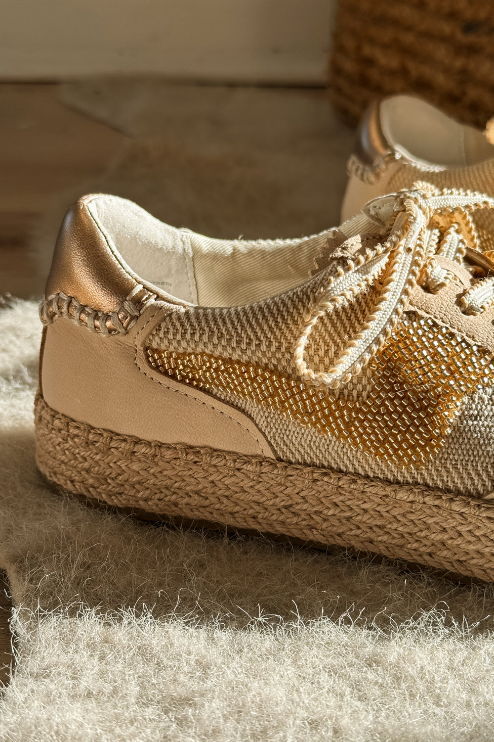 Dolce Vita Notice Gold Multi Burlap Bead Espadrille Sneaker- right side back view