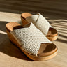 Corkys Peace Out Ivory Wedge Sandal- front right side view