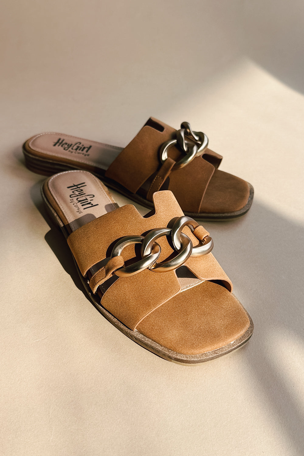 Off The Chain Cognac Smooth Sandal- front view