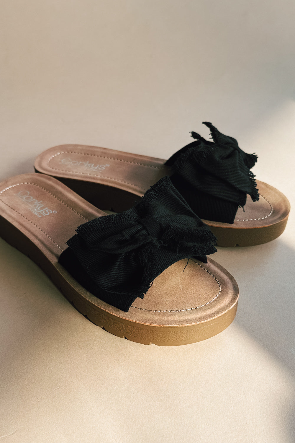 Corkys Spray Tan Black Combo Canvas Sandal- right side view