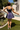 Piper Navy Blue & White Trim Mini Flare Dress- full back view