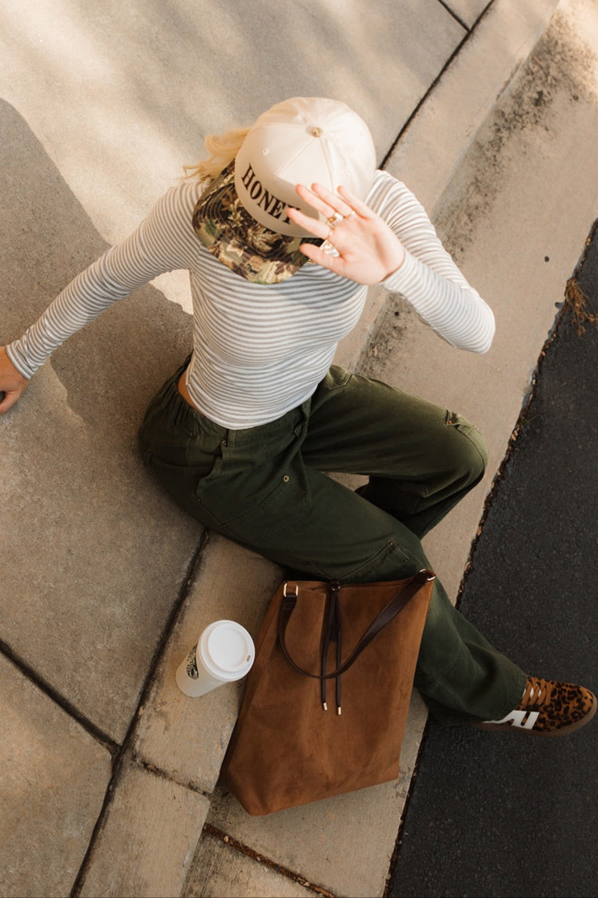 front view Calyra Olive Denim Cargo Pants