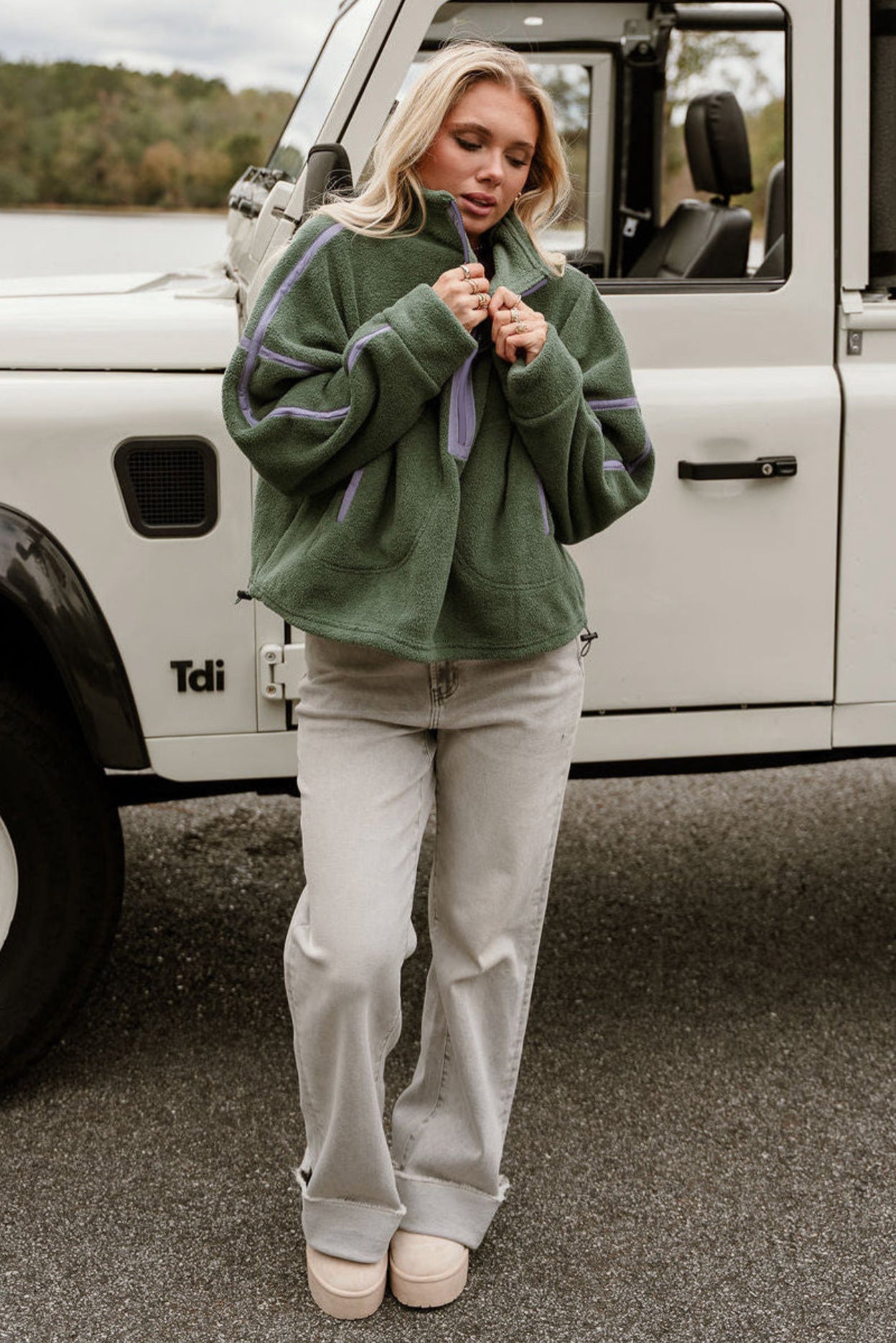 Gia Green & Lavender Quarter Zip Pullover