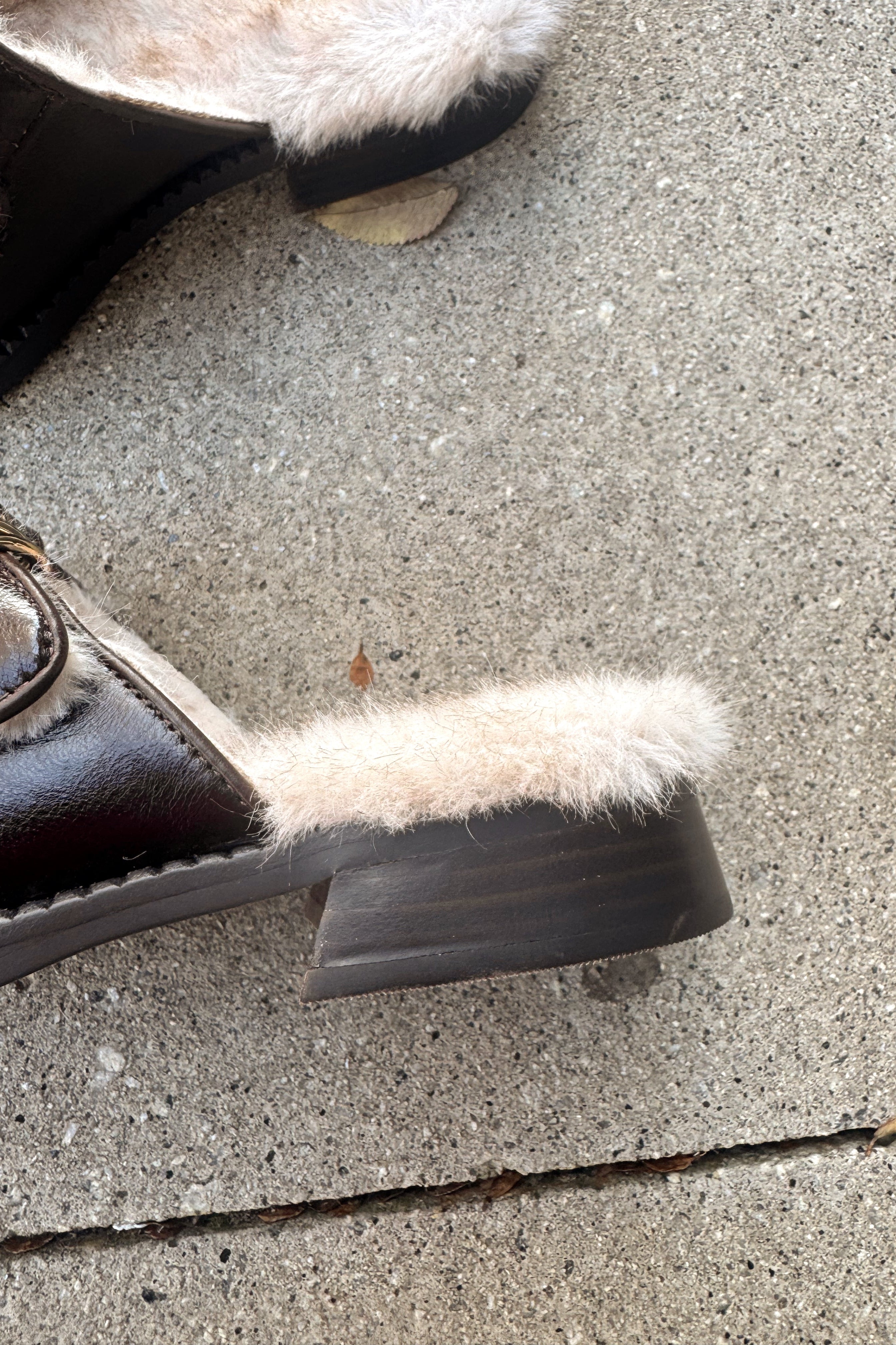 Harlah Chocolate Leather Plush Flats- side heel view