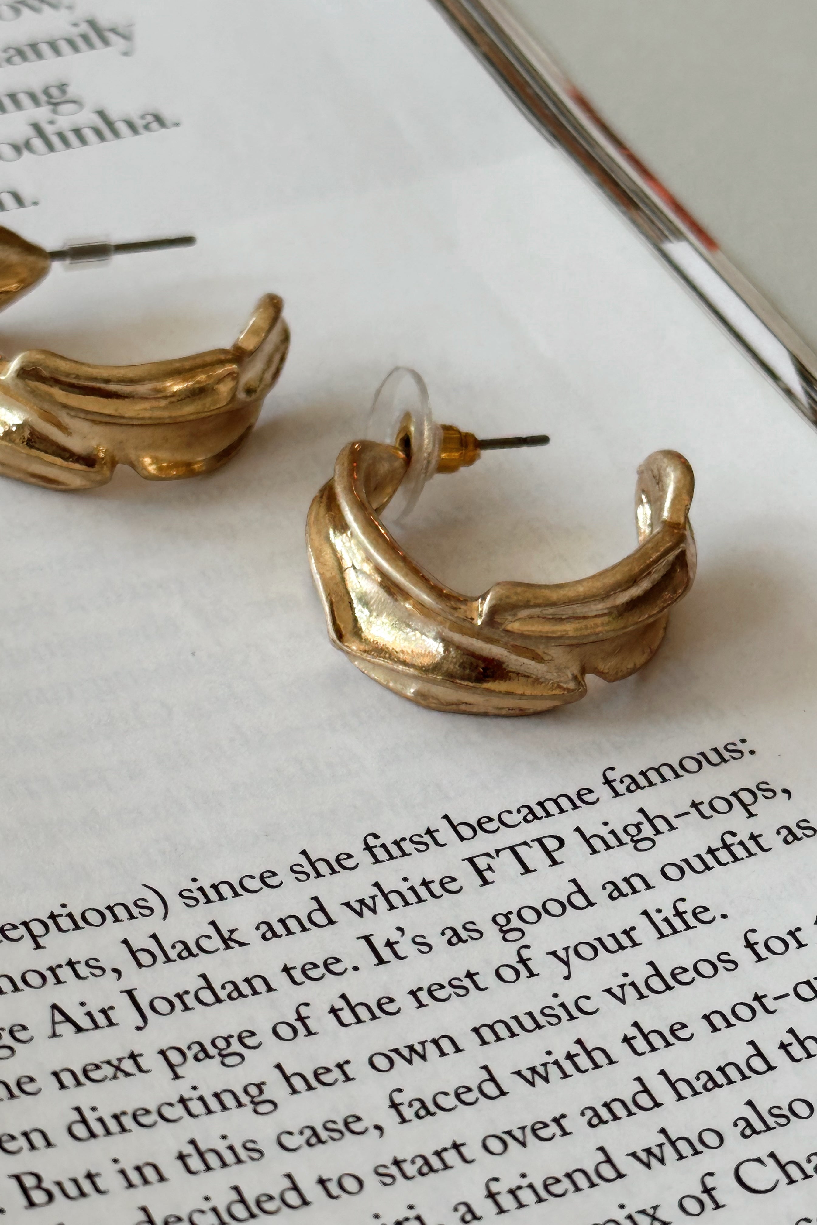 Renee Brushed Gold Hoop Earrings - flat lay close up