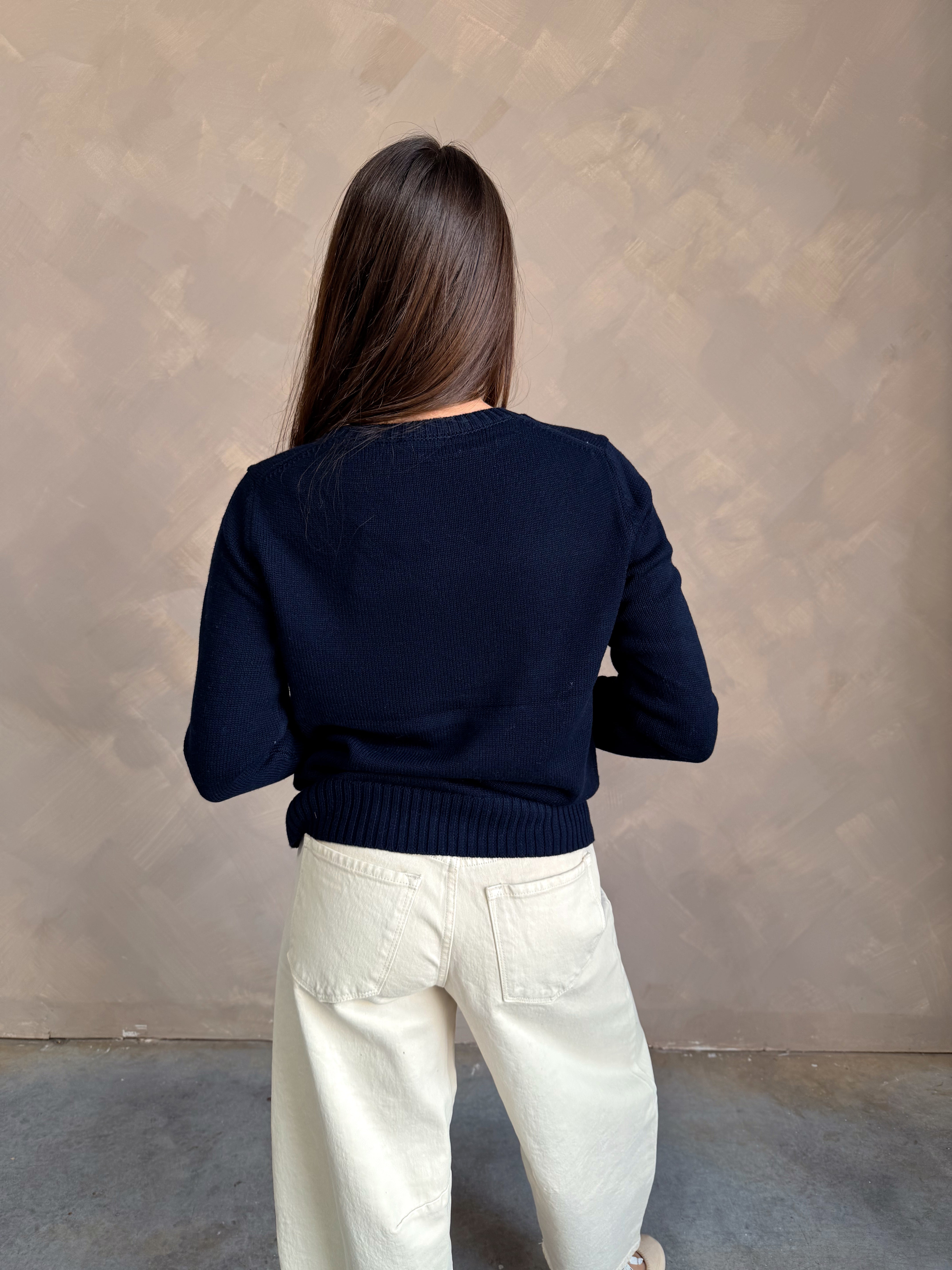 Julia Navy Teddy Bear Sweater- back view