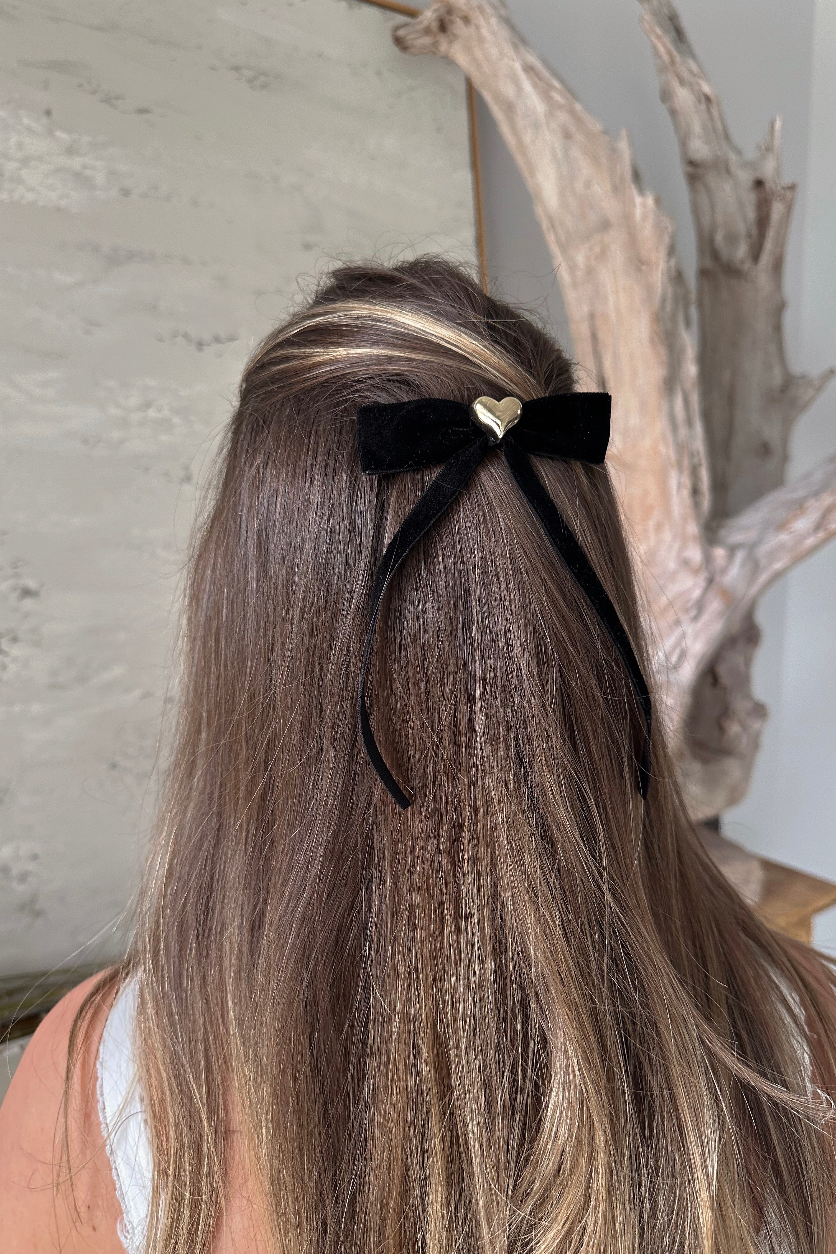 Julia Gold Heart Black Velvet Hair Bow