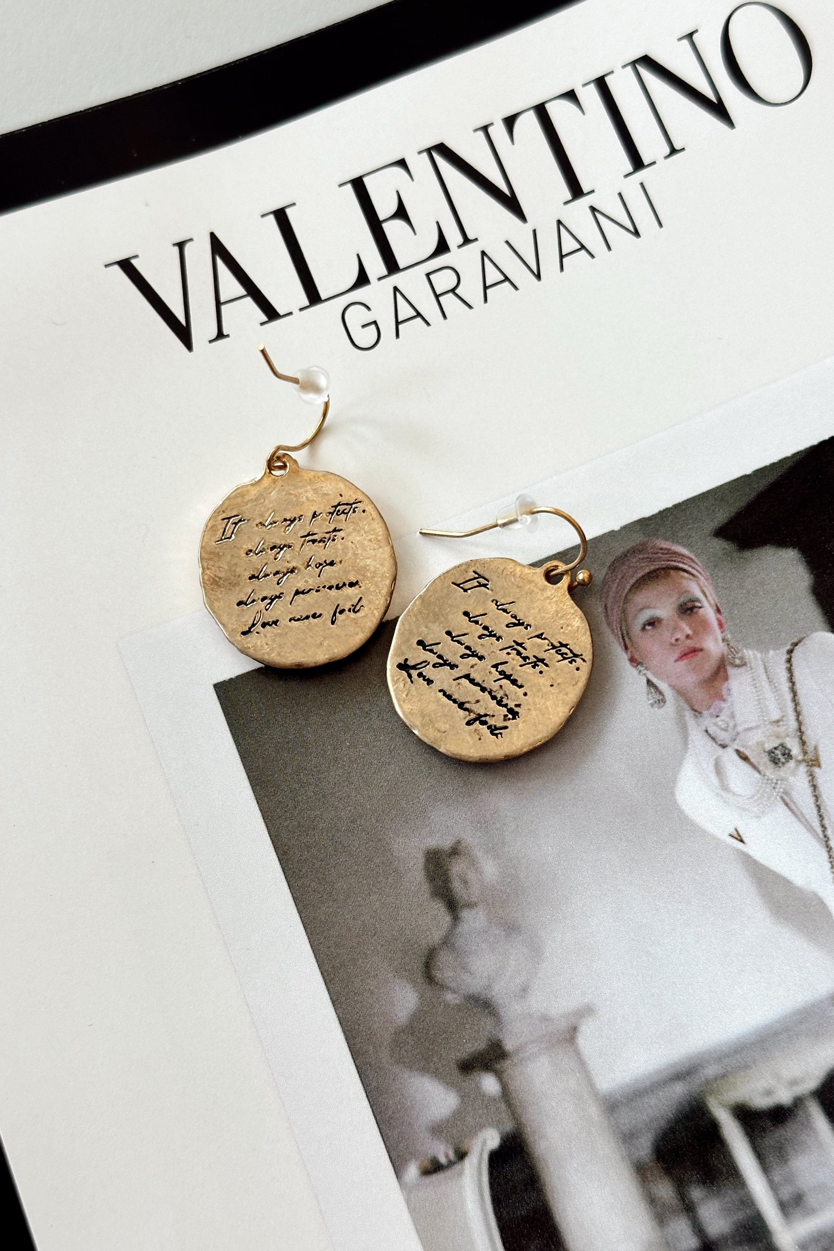 Shiloh Gold & Silver Cross Medallion Earrings - back flat lay