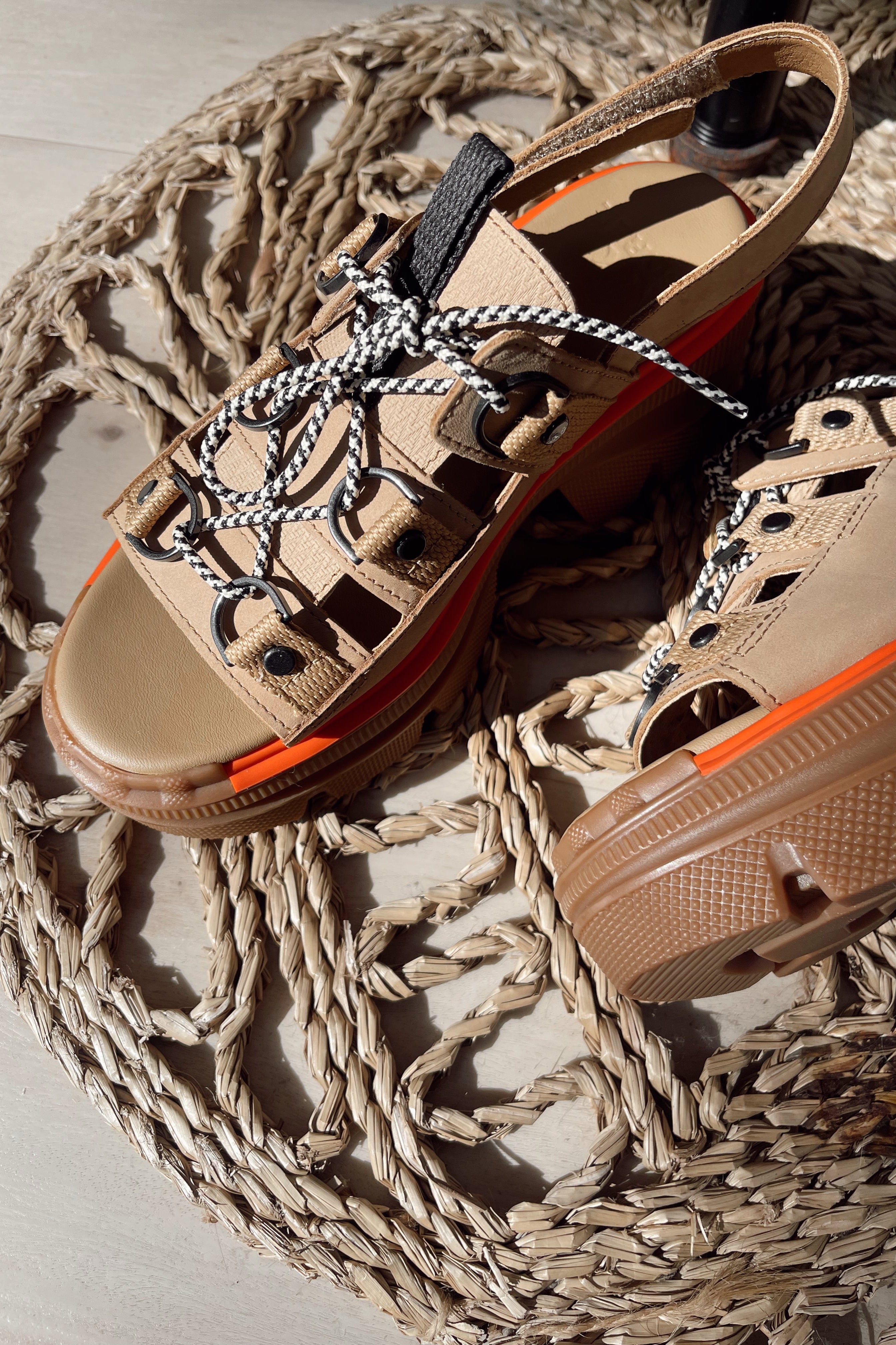 Sorel Rein Lace Brown & Black Platform Sandal- front view